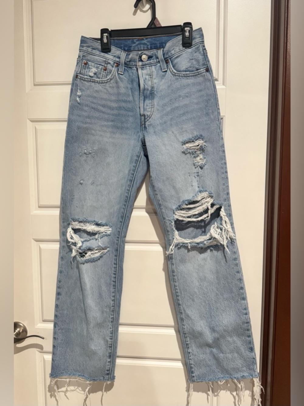 Levi's Light Wash Distressed Straight Leg Jeans